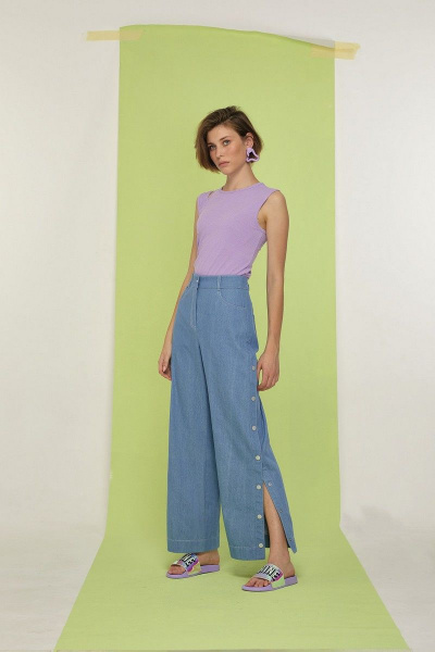 Розовая футболка из хлопка и трикотажа для летнего стиля Rami 2264 лавандовый - фото 2