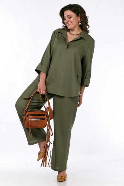 Костюм 2-ка женский: блуза свободная и прямые брюки INVITE 6030 хаки - фото 2