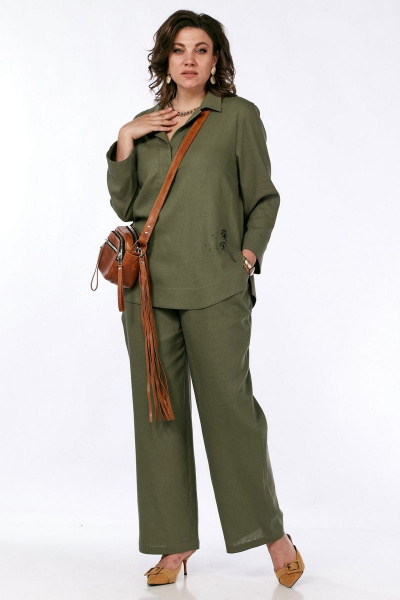Костюм 2-ка женский: блуза свободная и прямые брюки INVITE 6030 хаки - фото 1