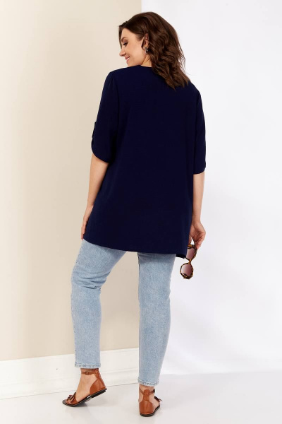 Синяя летняя блуза из струящейся ткани Shetti 4053 темно-синий - фото 8