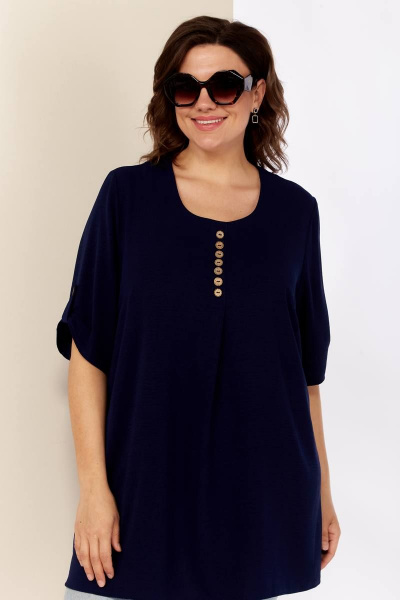 Синяя летняя блуза из струящейся ткани Shetti 4053 темно-синий - фото 7