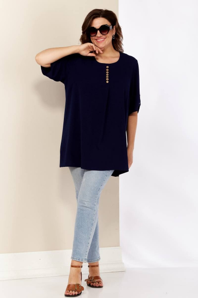 Синяя летняя блуза из струящейся ткани Shetti 4053 темно-синий - фото 6
