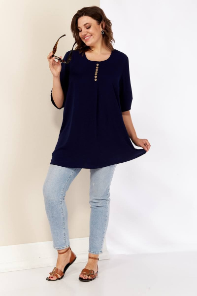 Синяя летняя блуза из струящейся ткани Shetti 4053 темно-синий - фото 5