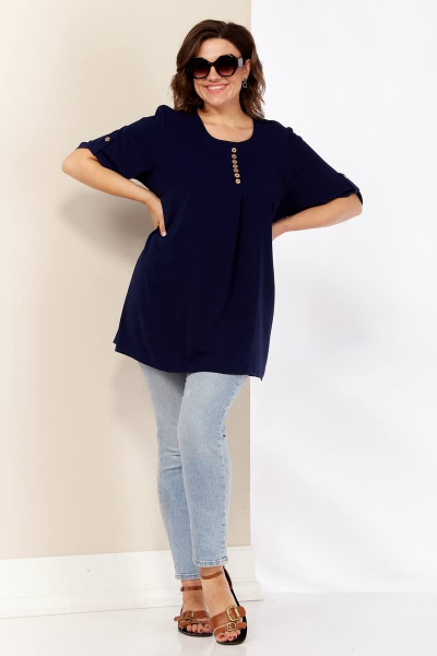 Синяя летняя блуза из струящейся ткани Shetti 4053 темно-синий - фото 4