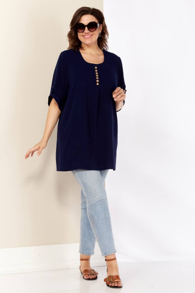 Синяя летняя блуза из струящейся ткани Shetti 4053 темно-синий - фото 3