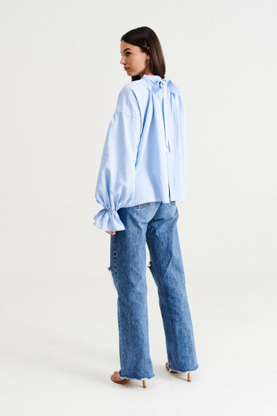 Голубая свободная блуза из льна в этническом стиле MUA 46-583-blue - фото 12