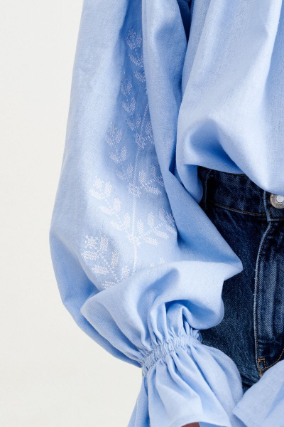 Голубая свободная блуза из льна в этническом стиле MUA 46-583-blue - фото 10