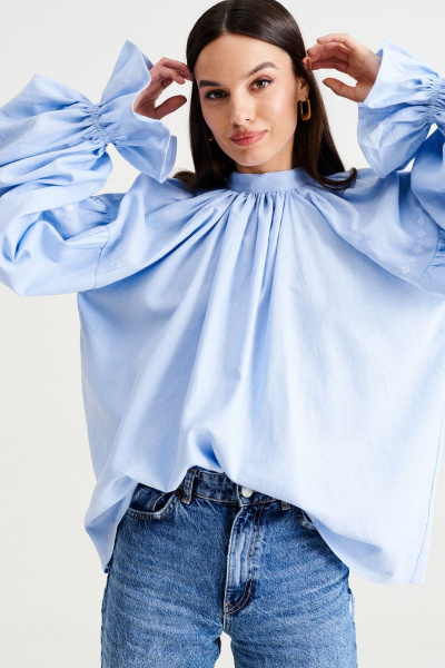 Голубая свободная блуза из льна в этническом стиле MUA 46-583-blue - фото 9