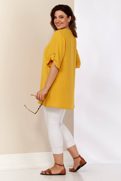 Жёлтая летняя блуза из мягкой струящейся ткани Shetti 4053 горчица - фото 6