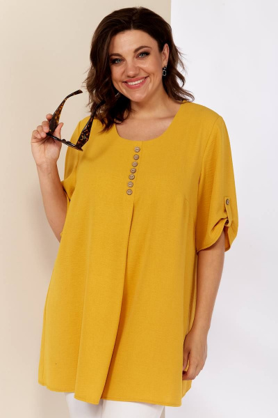 Жёлтая летняя блуза из мягкой струящейся ткани Shetti 4053 горчица - фото 4