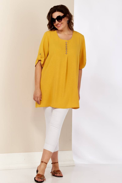 Жёлтая летняя блуза из мягкой струящейся ткани Shetti 4053 горчица - фото 3
