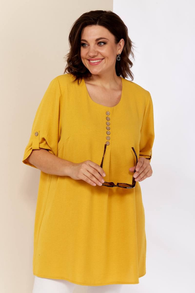 Жёлтая летняя блуза из мягкой струящейся ткани Shetti 4053 горчица - фото 5