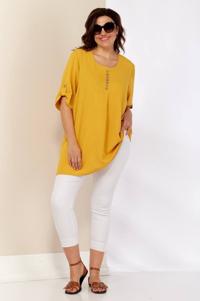Жёлтая летняя блуза из мягкой струящейся ткани Shetti 4053 горчица - фото 2
