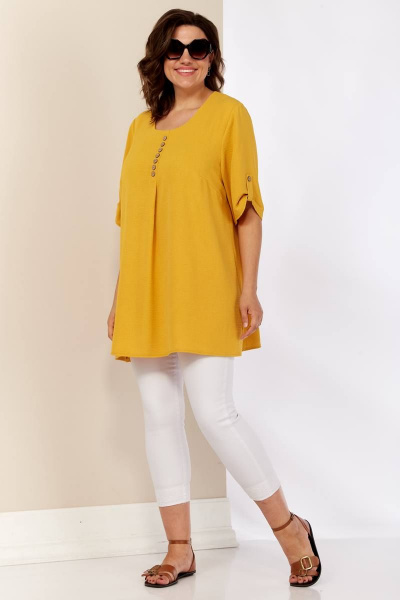 Жёлтая летняя блуза из мягкой струящейся ткани Shetti 4053 горчица - фото 1