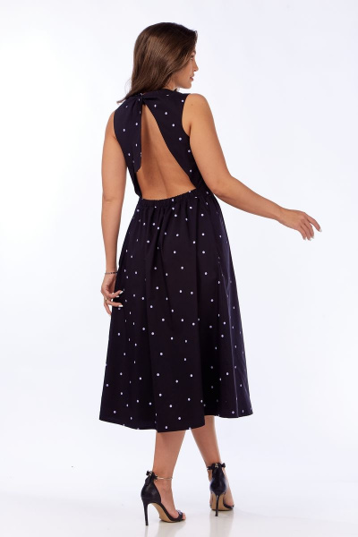 Миди платье из хлопка с яркими карманами и открытой спинкой Michel chic 2133 черный-горох - фото 2