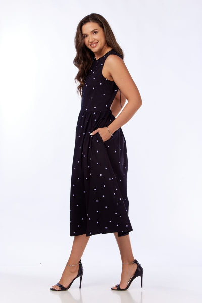 Миди платье из хлопка с яркими карманами и открытой спинкой Michel chic 2133 черный-горох - фото 6