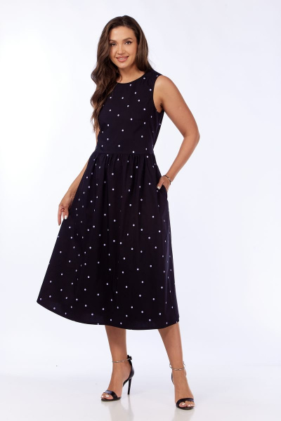 Миди платье из хлопка с яркими карманами и открытой спинкой Michel chic 2133 черный-горох - фото 5