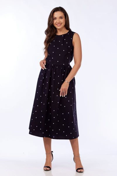 Миди платье из хлопка с яркими карманами и открытой спинкой Michel chic 2133 черный-горох - фото 4
