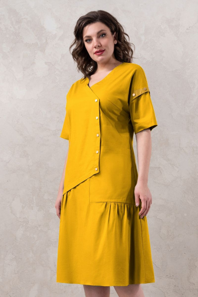 Желтое хлопковое платье с карманами и имитацией застежки Avanti 1491-2 - фото 1