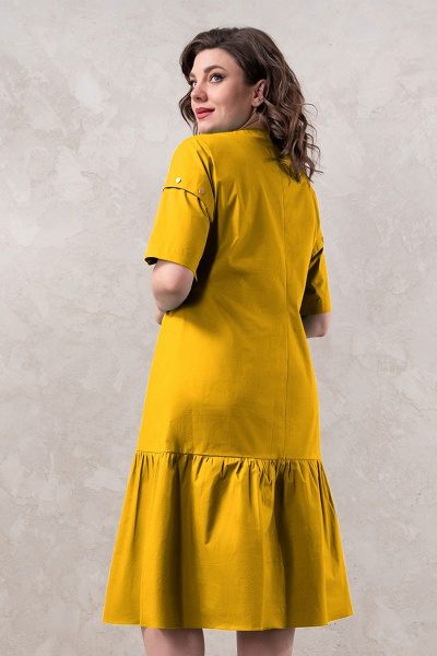 Желтое хлопковое платье с карманами и имитацией застежки Avanti 1491-2 - фото 2