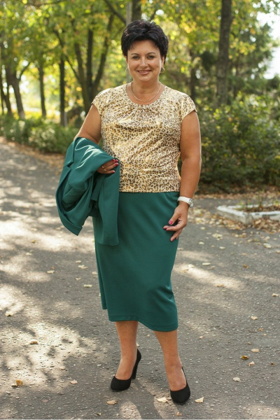 Блуза, жакет, юбка из текстиля для демисезона в стиле повседневный Classic Moda 566 зелень - фото 2