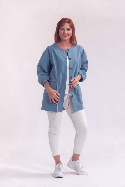 Джинсовый жакет с кулисой и спущенным плечевым швом Соджи 576 темно-бирюзовый - фото 4