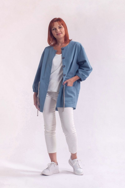 Джинсовый жакет с кулисой и спущенным плечевым швом Соджи 576 темно-бирюзовый - фото 3