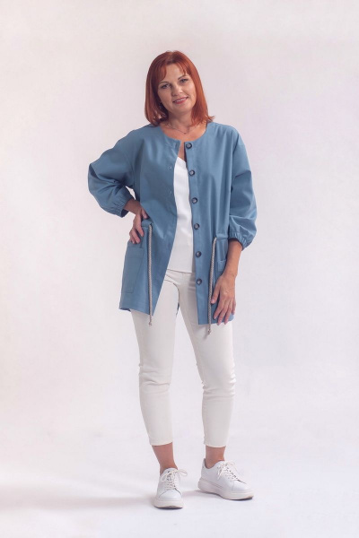 Джинсовый жакет с кулисой и спущенным плечевым швом Соджи 576 темно-бирюзовый - фото 1