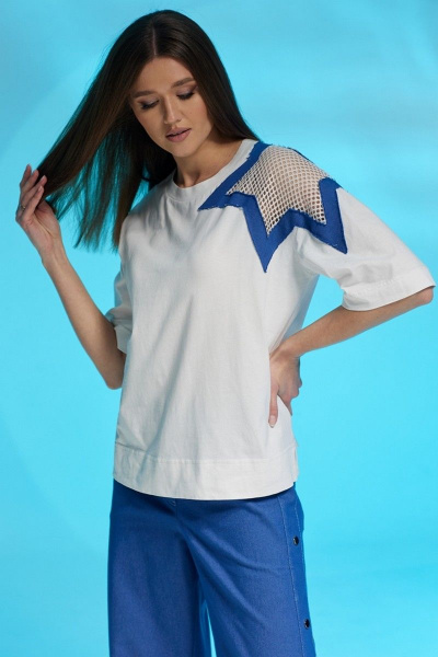 Летние джинсовые брюки и футболка с дизайнерской нашивкой Faufilure C1365 джинс - фото 2