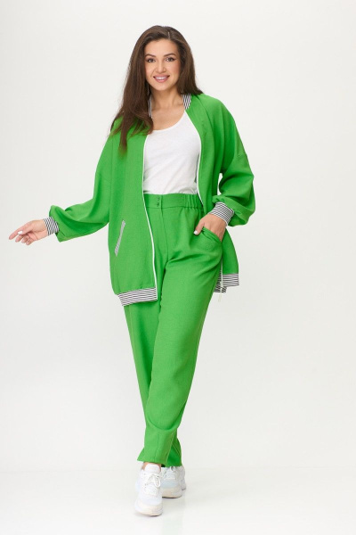 Жакет летний бохо из шифона макси с разрезом Abbi 6003/1 зеленый - фото 1