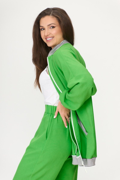 Жакет летний бохо из шифона макси с разрезом Abbi 6003/1 зеленый - фото 2