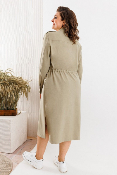 Платье прямое летнее с кулисой и карманами BARBARA B129 хаки - фото 2