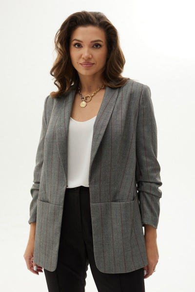 Жакет из текстиля с рельефами и потайной застежкой MALI 121-071 серый_в_полоску - фото 6