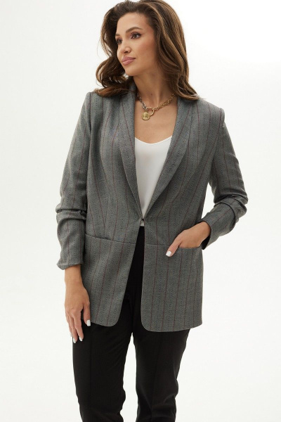 Жакет из текстиля с рельефами и потайной застежкой MALI 121-071 серый_в_полоску - фото 5