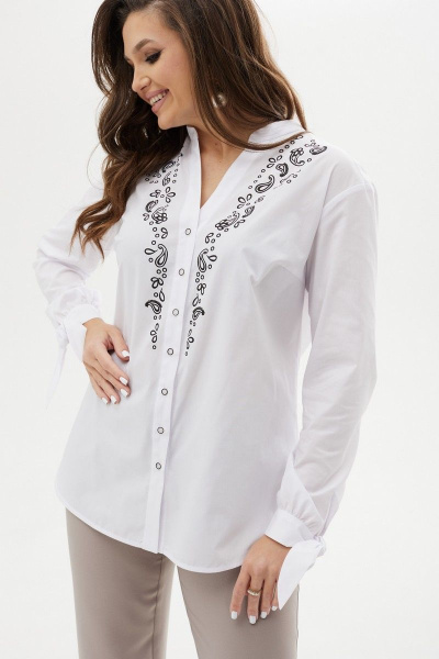 Блуза прямого силуэта из текстиля с флоком и фигурным низом MALI 623-044 белый - фото 5