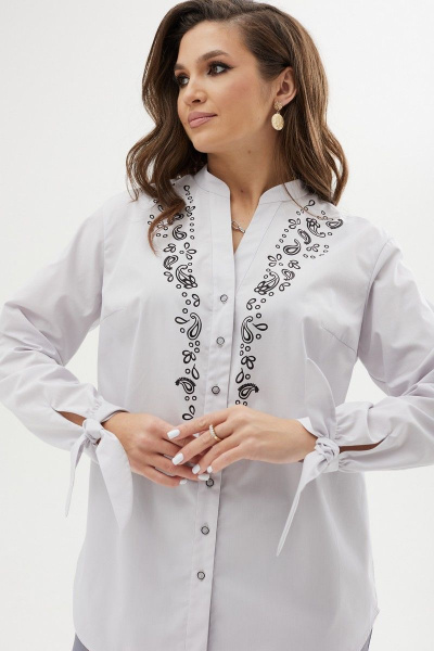 Блуза из текстиля с декоративными планками и принтом MALI 623-044 серый - фото 9