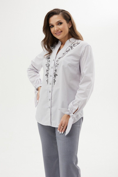 Блуза из текстиля с декоративными планками и принтом MALI 623-044 серый - фото 7
