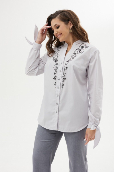 Блуза из текстиля с декоративными планками и принтом MALI 623-044 серый - фото 6