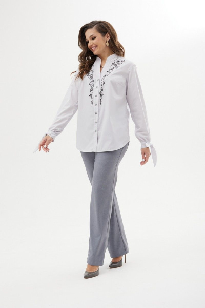 Блуза из текстиля с декоративными планками и принтом MALI 623-044 серый - фото 2