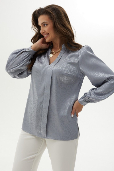 Блуза со сборками из текстиля с воротником-стойкой MALI 623-047 серебро - фото 8