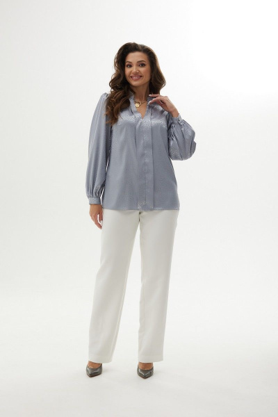 Блуза со сборками из текстиля с воротником-стойкой MALI 623-047 серебро - фото 6