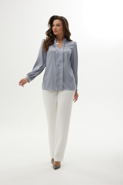 Блуза со сборками из текстиля с воротником-стойкой MALI 623-047 серебро - фото 5