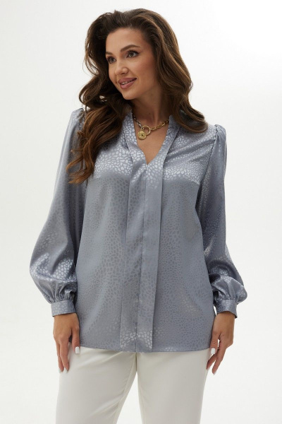 Блуза со сборками из текстиля с воротником-стойкой MALI 623-047 серебро - фото 2