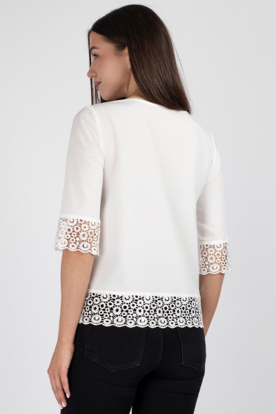 Блуза приталенного силуэта из вискозы и кружева VIZAVI 669 молочный - фото 5