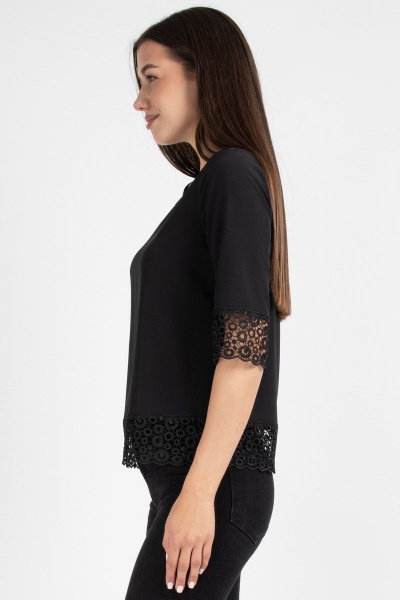 Блуза приталенного силуэта из вискозы и кружева VIZAVI 669 черный - фото 4