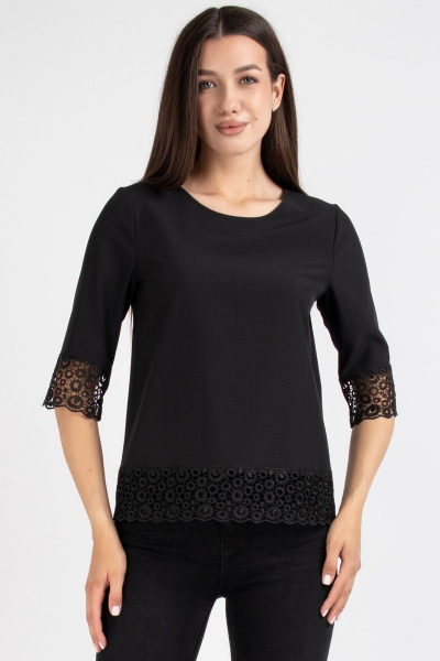 Блуза приталенного силуэта из вискозы и кружева VIZAVI 669 черный - фото 3