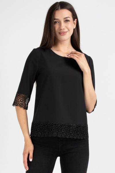 Блуза приталенного силуэта из вискозы и кружева VIZAVI 669 черный - фото 2
