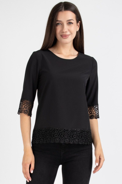 Блуза приталенного силуэта из вискозы и кружева VIZAVI 669 черный - фото 1