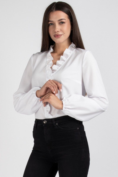 Белая блуза из вискозы с нагрудными выточками VIZAVI 702 белый - фото 4