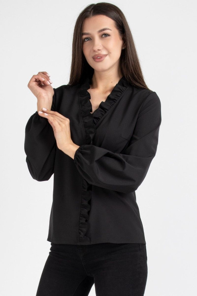 Черная блуза с рюшей и нагрудными выточками VIZAVI 702 черный - фото 3